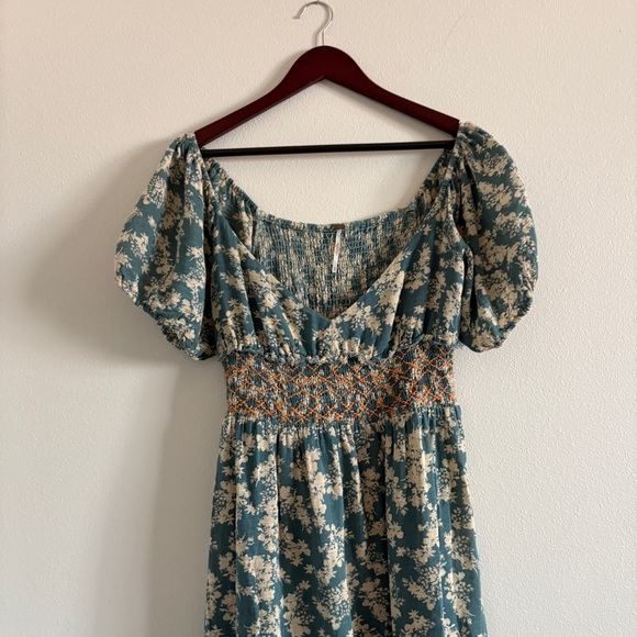 Free people Ellie Floral Print Gauze Dress in Soft Seafoam Womens Sz Small - Picture 5 of 16